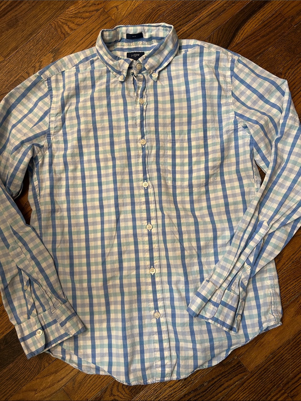 J. Crew Blue and White Plaid Button-Down Shirt